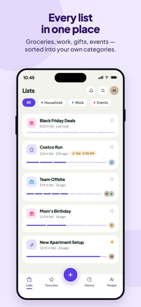 Valedo lists home screen